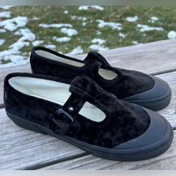 NEW VANS SOLID BLACK STYLE 93 CRUSHED VELVET MARY JANE SNEAKERS WITH BUCKLE 9.5 - Picture 8 of 13